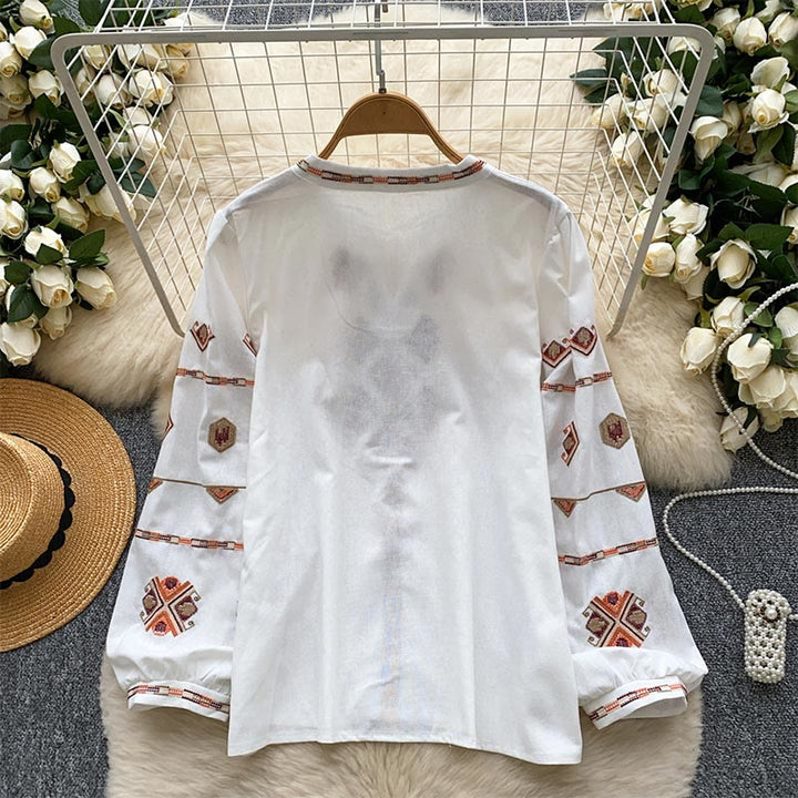 Camicia da donna Olivenorma con maniche a lanterna e ricamo in stile etnico - image 1