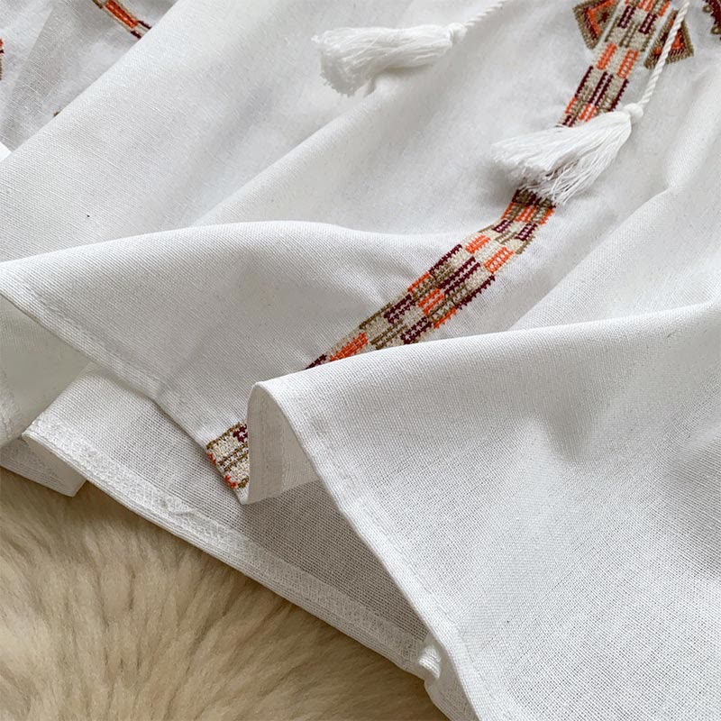 Camicia da donna Olivenorma con maniche a lanterna e ricamo in stile etnico