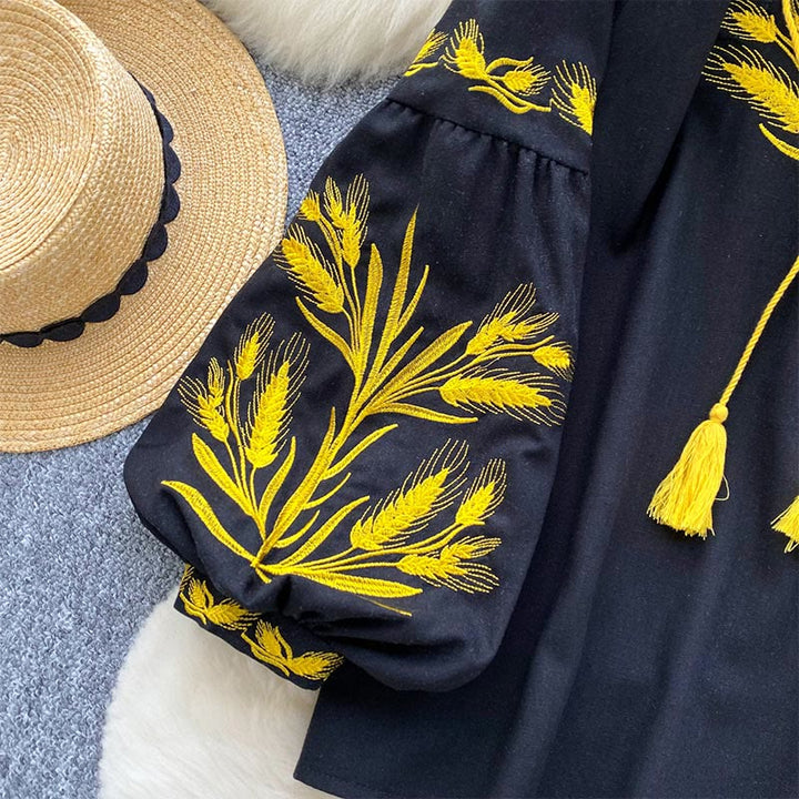 Camicia da donna Olivenorma con ricamo spiga di grano dorata - image 10