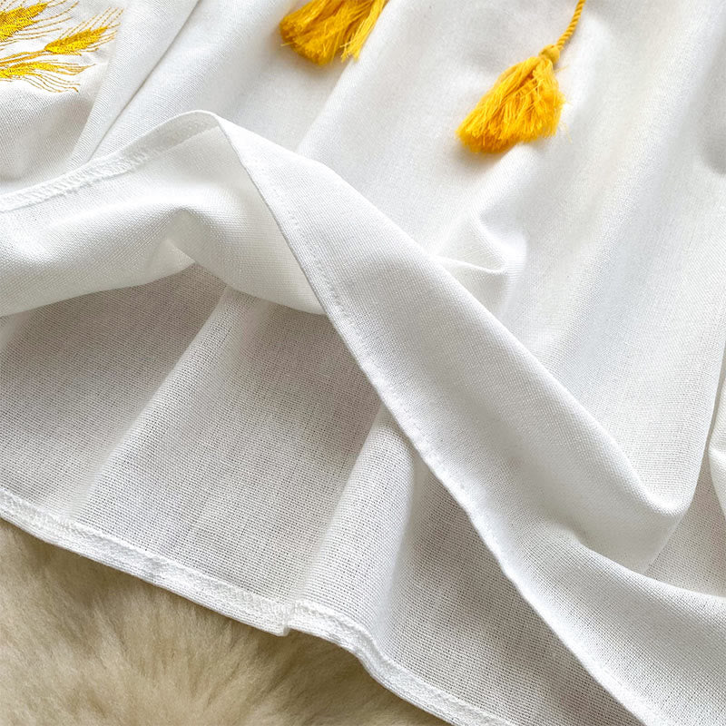 Camicia da donna Olivenorma con ricamo spiga di grano dorata