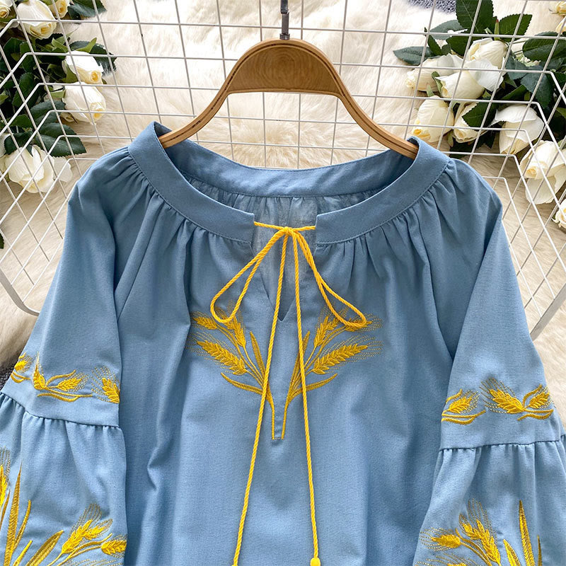 Camicia da donna Olivenorma con ricamo spiga di grano dorata