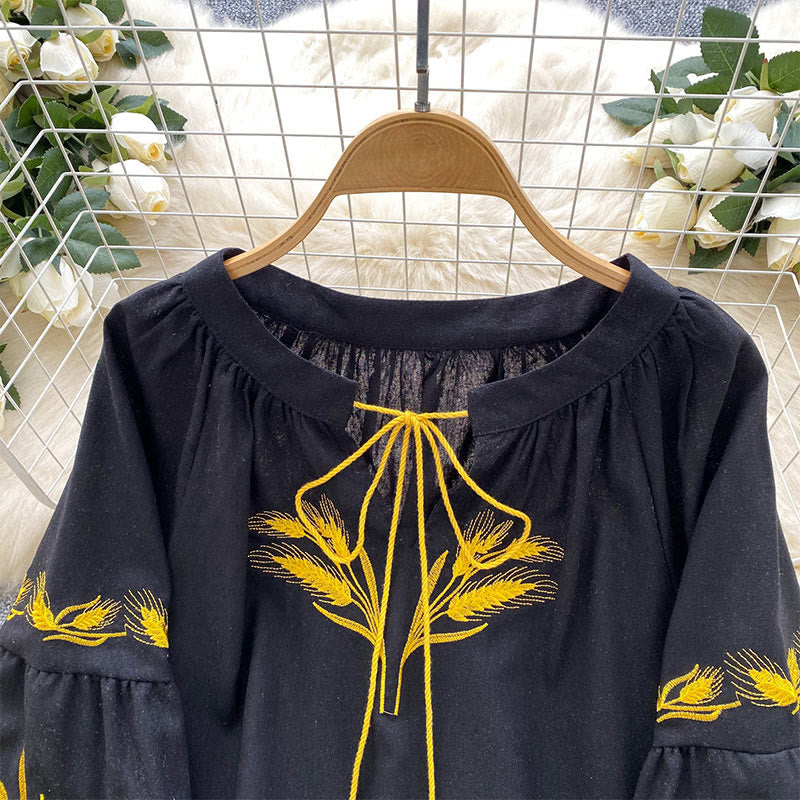 Camicia da donna Olivenorma con ricamo spiga di grano dorata - image 9