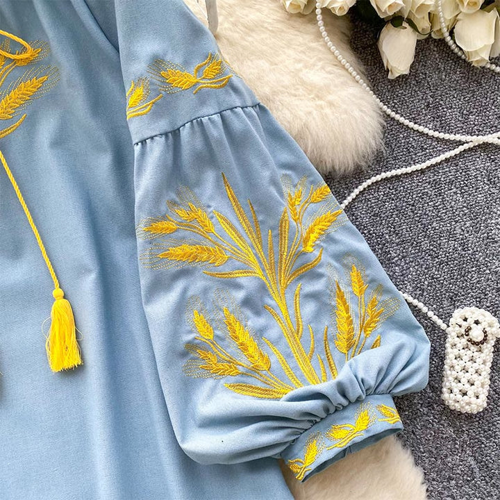 Camicia da donna Olivenorma con ricamo spiga di grano dorata