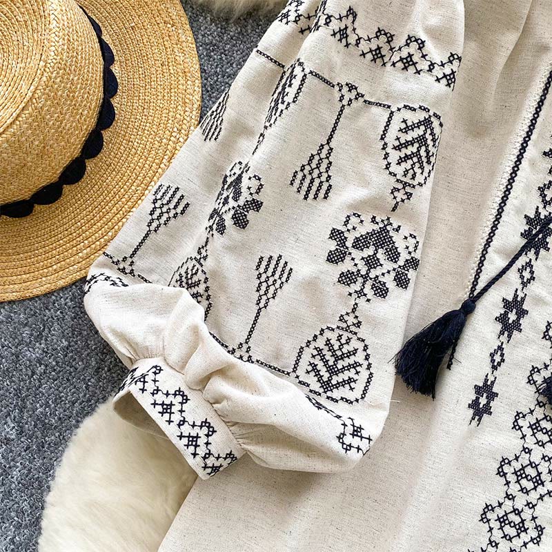 Camicia da donna Olivenorma con ricamo democratico in stile boho