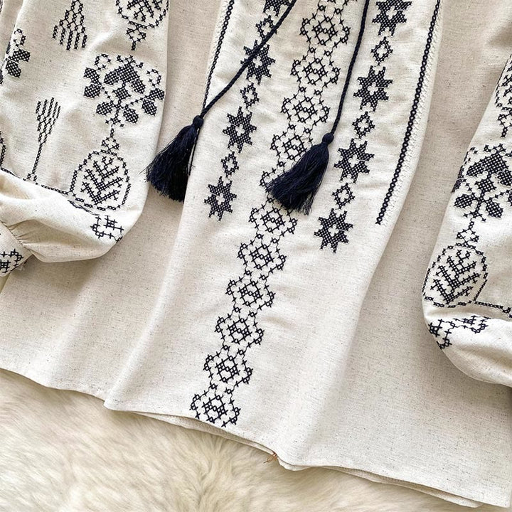 Camicia da donna Olivenorma con ricamo democratico in stile boho - image 15