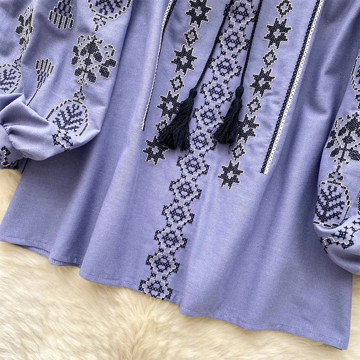 Camicia da donna Olivenorma con ricamo democratico in stile boho