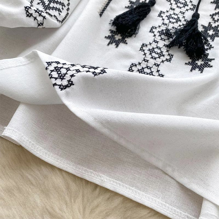 Camicia da donna Olivenorma con ricamo democratico in stile boho