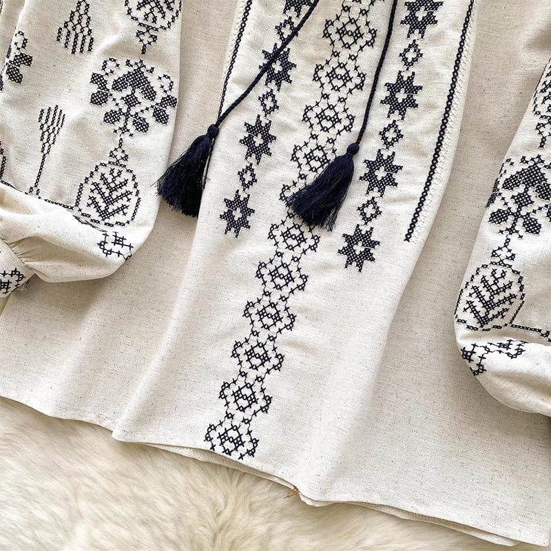 Camicia da donna Olivenorma con ricamo democratico in stile boho - image 15