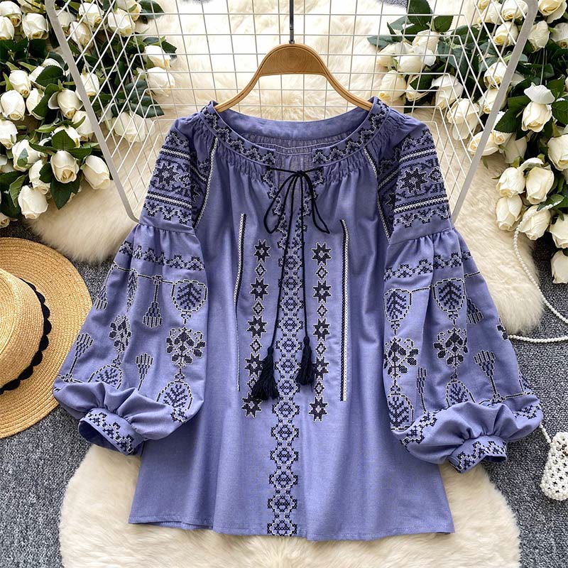 Camicia da donna Olivenorma con ricamo democratico in stile boho - Viola - Taglia unica - image 0