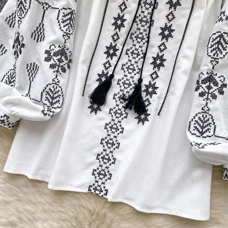 Camicia da donna Olivenorma con ricamo democratico in stile boho