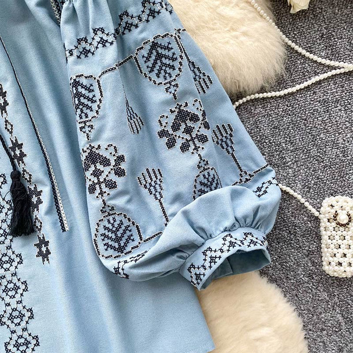Camicia da donna Olivenorma con ricamo democratico in stile boho