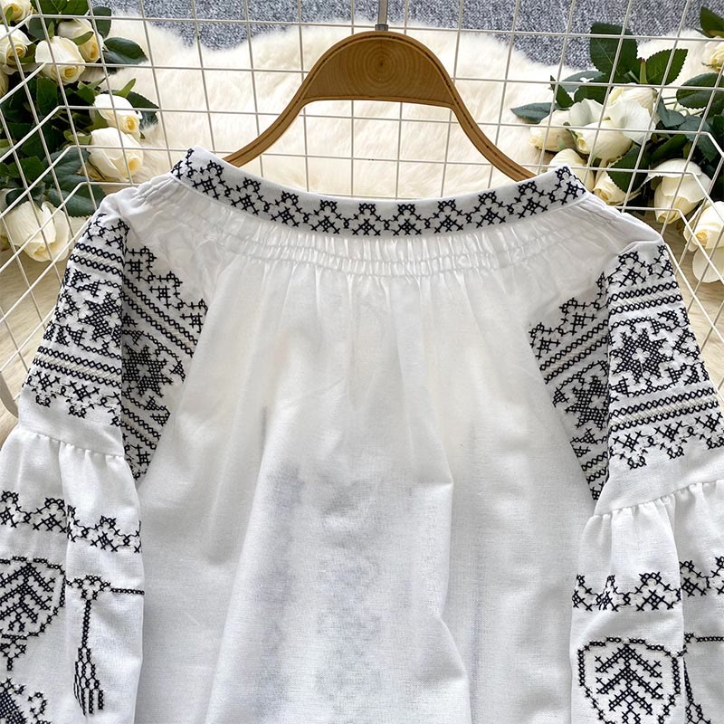 Camicia da donna Olivenorma con ricamo democratico in stile boho