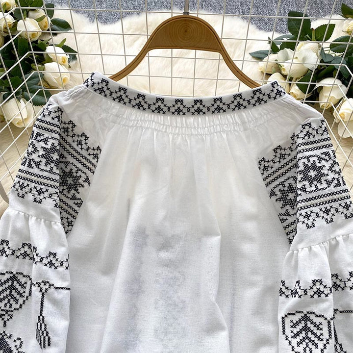 Camicia da donna Olivenorma con ricamo democratico in stile boho