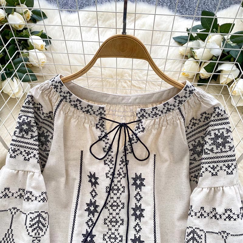 Camicia da donna Olivenorma con ricamo democratico in stile boho