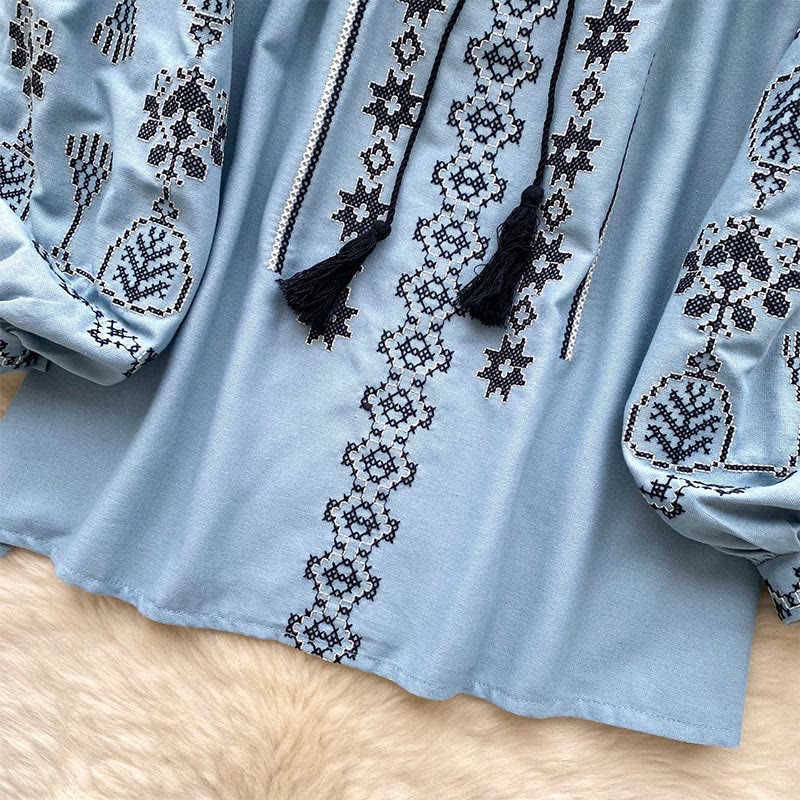 Camicia da donna Olivenorma con ricamo democratico in stile boho - image 7