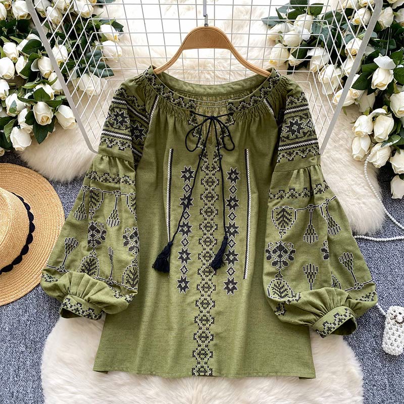 Camicia da donna Olivenorma con ricamo democratico in stile boho - Verde - Taglia unica - image 8