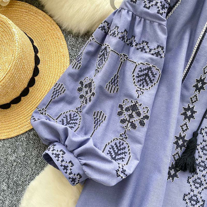 Camicia da donna Olivenorma con ricamo democratico in stile boho