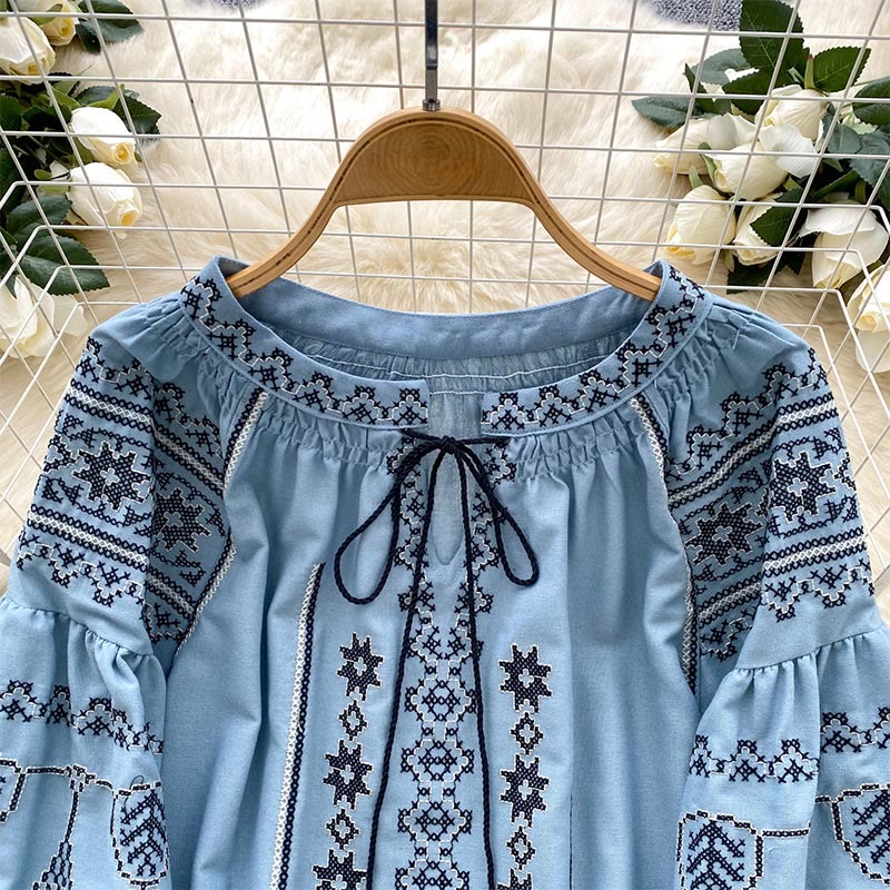 Camicia da donna Olivenorma con ricamo democratico in stile boho - image 5