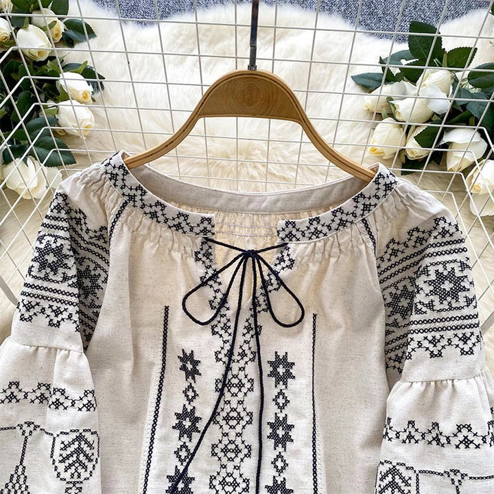Camicia da donna Olivenorma con ricamo democratico in stile boho - image 13
