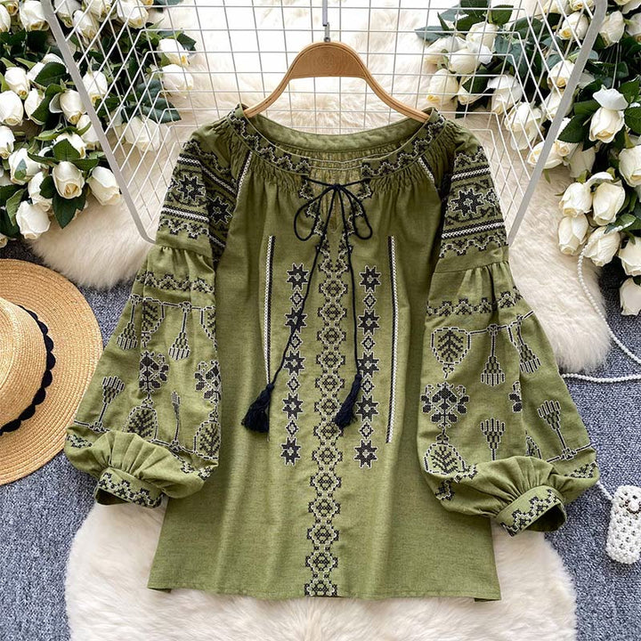 Camicia da donna Olivenorma con ricamo democratico in stile boho
