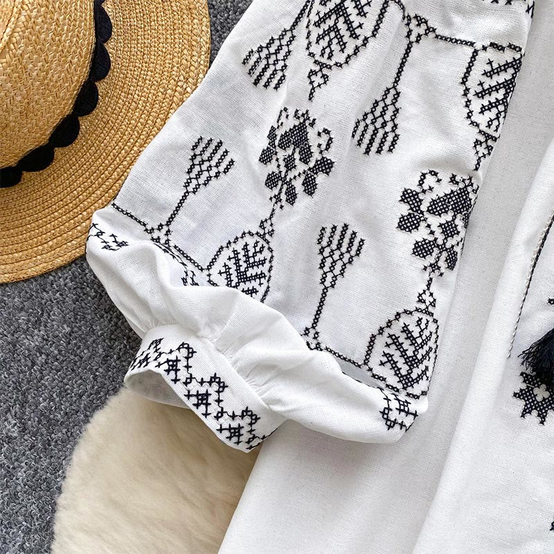 Camicia da donna Olivenorma con ricamo democratico in stile boho