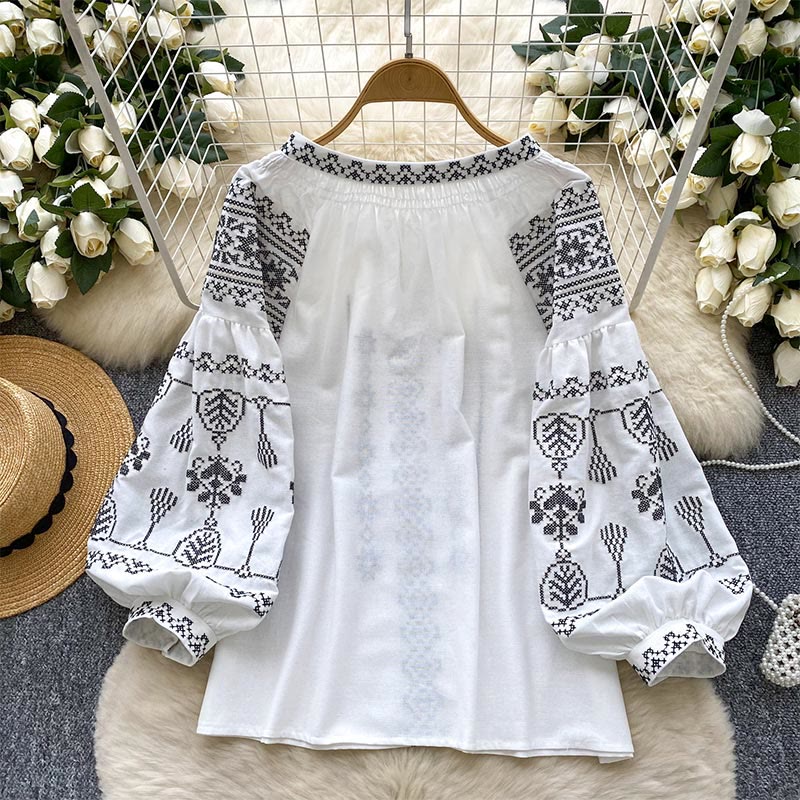 Camicia da donna Olivenorma con ricamo democratico in stile boho