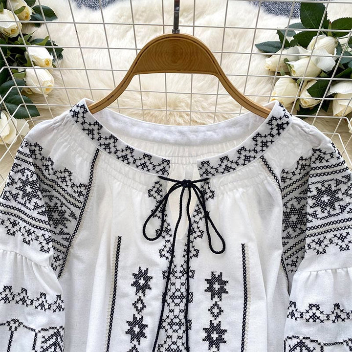 Camicia da donna Olivenorma con ricamo democratico in stile boho