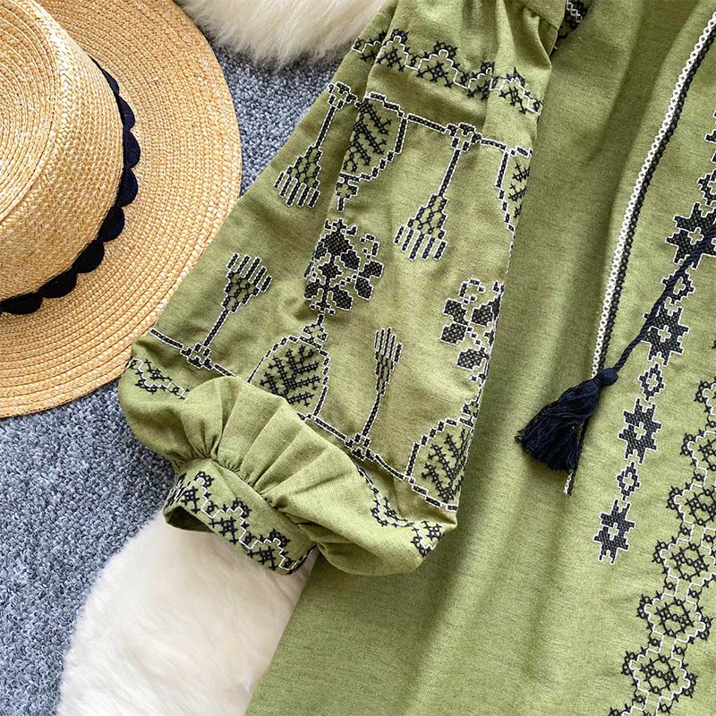 Camicia da donna Olivenorma con ricamo democratico in stile boho