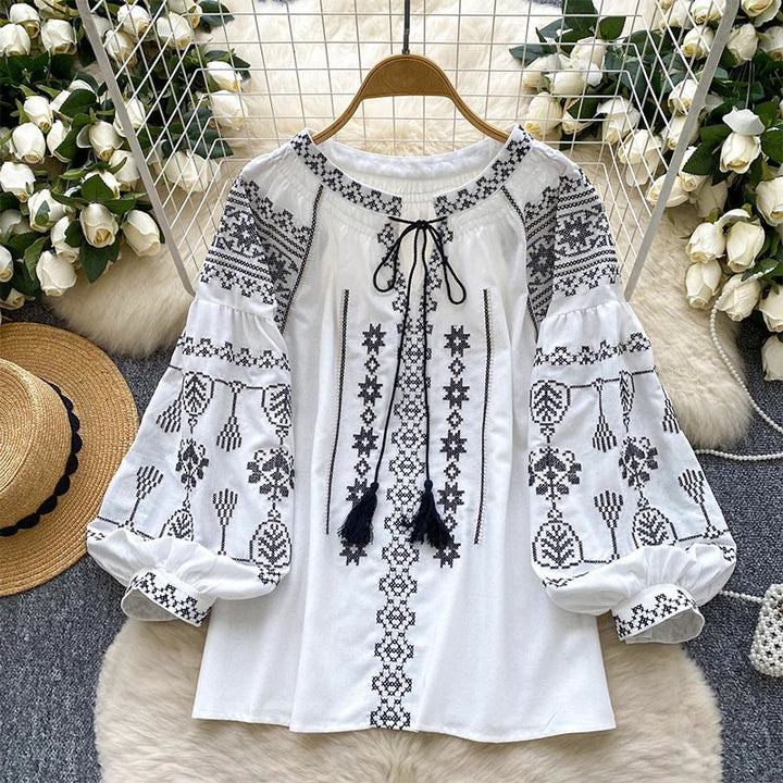 Camicia da donna Olivenorma con ricamo democratico in stile boho