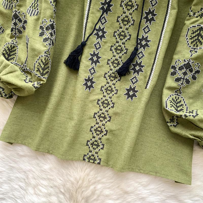 Camicia da donna Olivenorma con ricamo democratico in stile boho - image 11