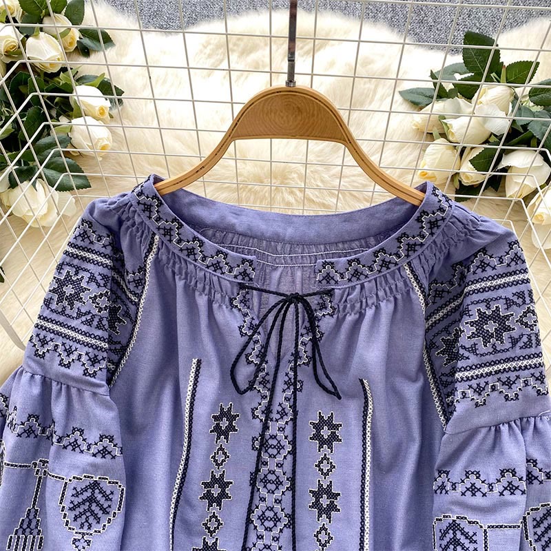Camicia da donna Olivenorma con ricamo democratico in stile boho