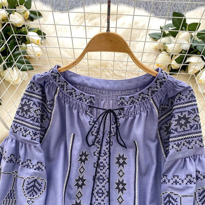 Camicia da donna Olivenorma con ricamo democratico in stile boho