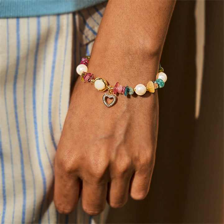 Bracciale Olivenorma "Heart to Heart Bond" con tormalina e perle