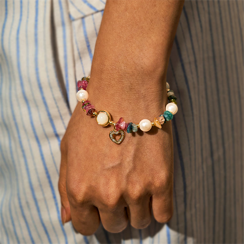 Bracciale Olivenorma "Heart to Heart Bond" con tormalina e perle