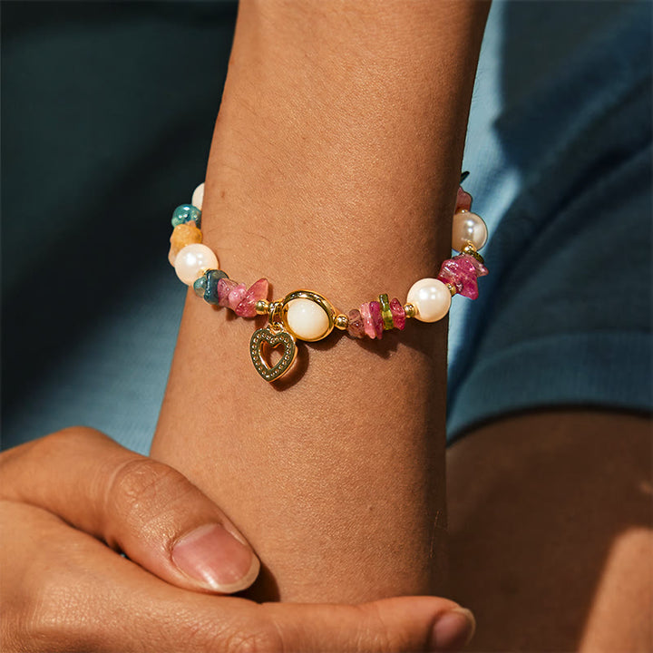 Bracciale Olivenorma "Heart to Heart Bond" con tormalina e perle