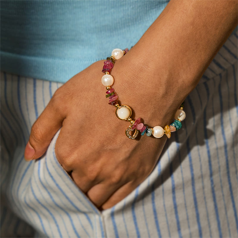 Bracciale Olivenorma "Heart to Heart Bond" con tormalina e perle