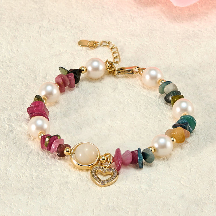 Bracciale Olivenorma "Heart to Heart Bond" con tormalina e perle
