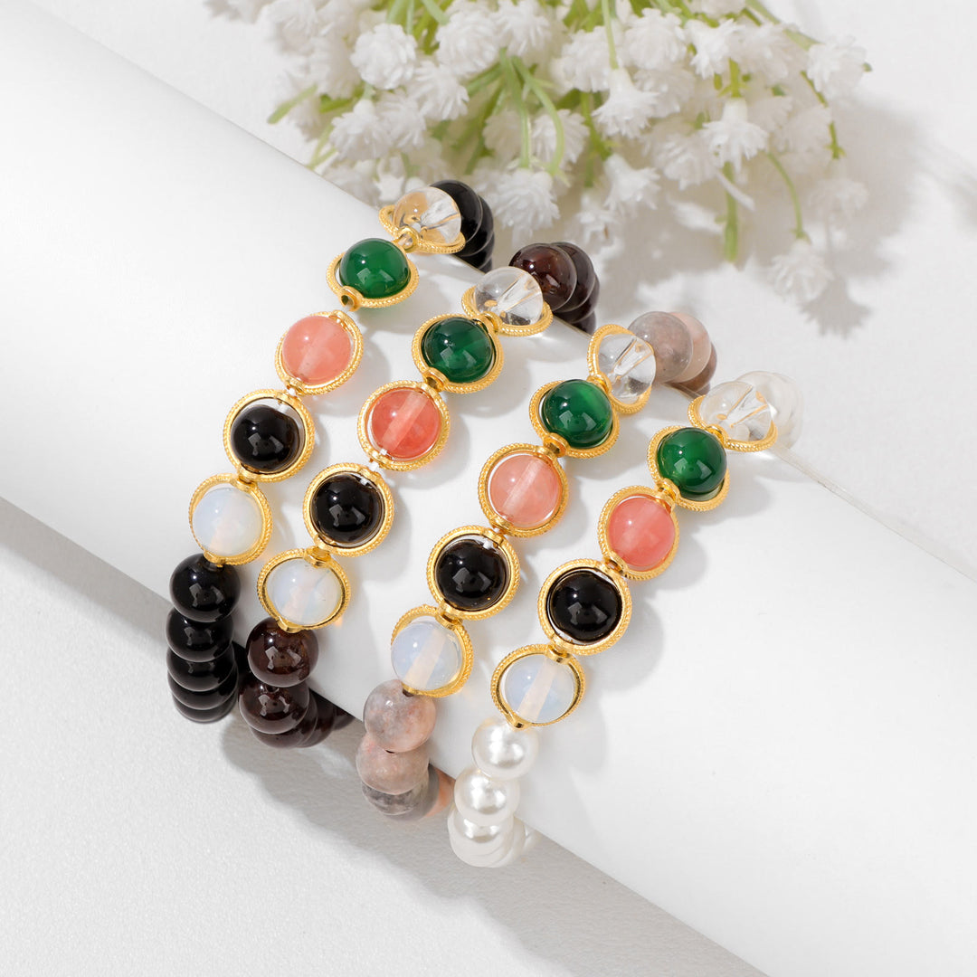 Bracciale Olivenorma con perline di perle e granato da 8 mm - image 1