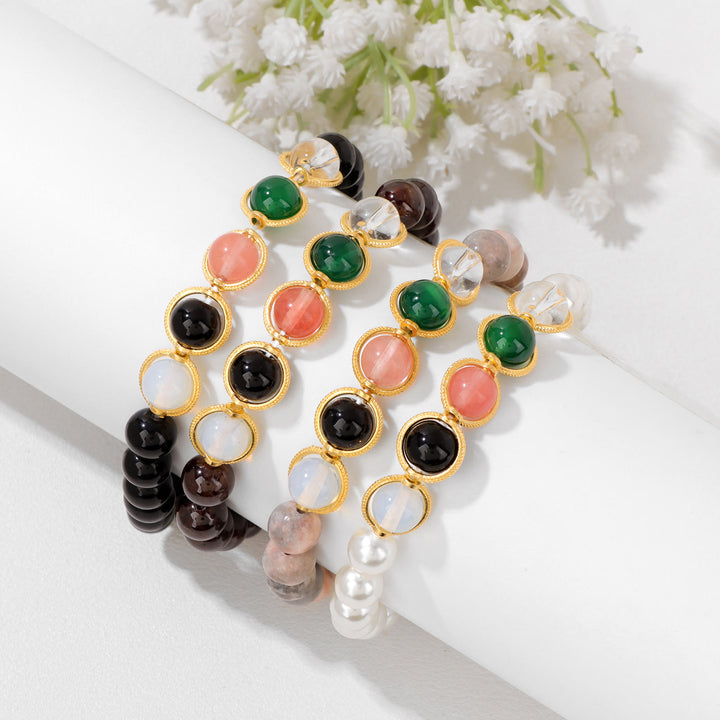 Bracciale Olivenorma con perline di perle e granato da 8 mm - image 1
