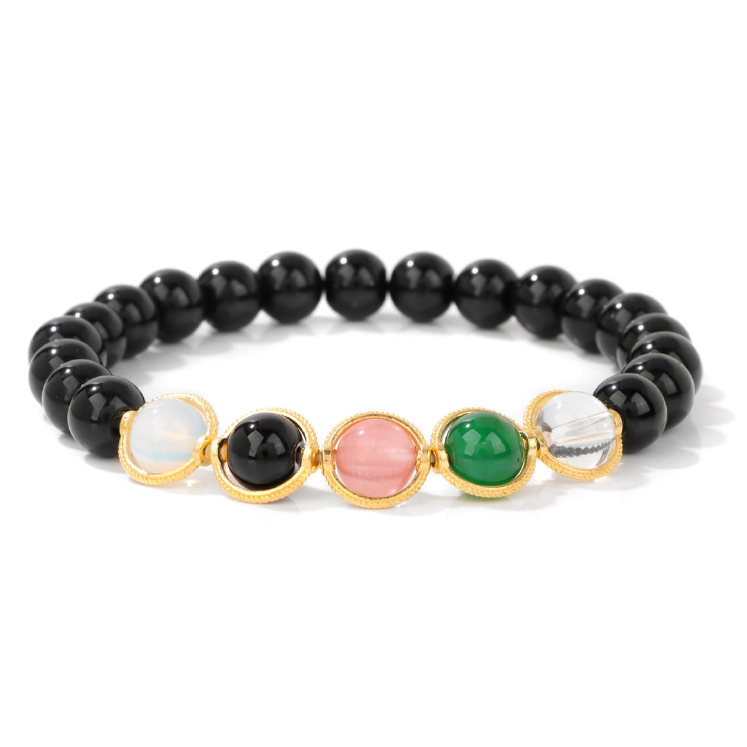 Bracciale Olivenorma con perline di perle e granato da 8 mm - Ossidiana - image 10