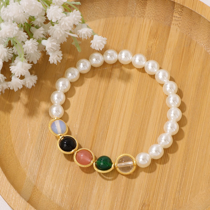 Bracciale Olivenorma con perline di perle e granato da 8 mm - image 5