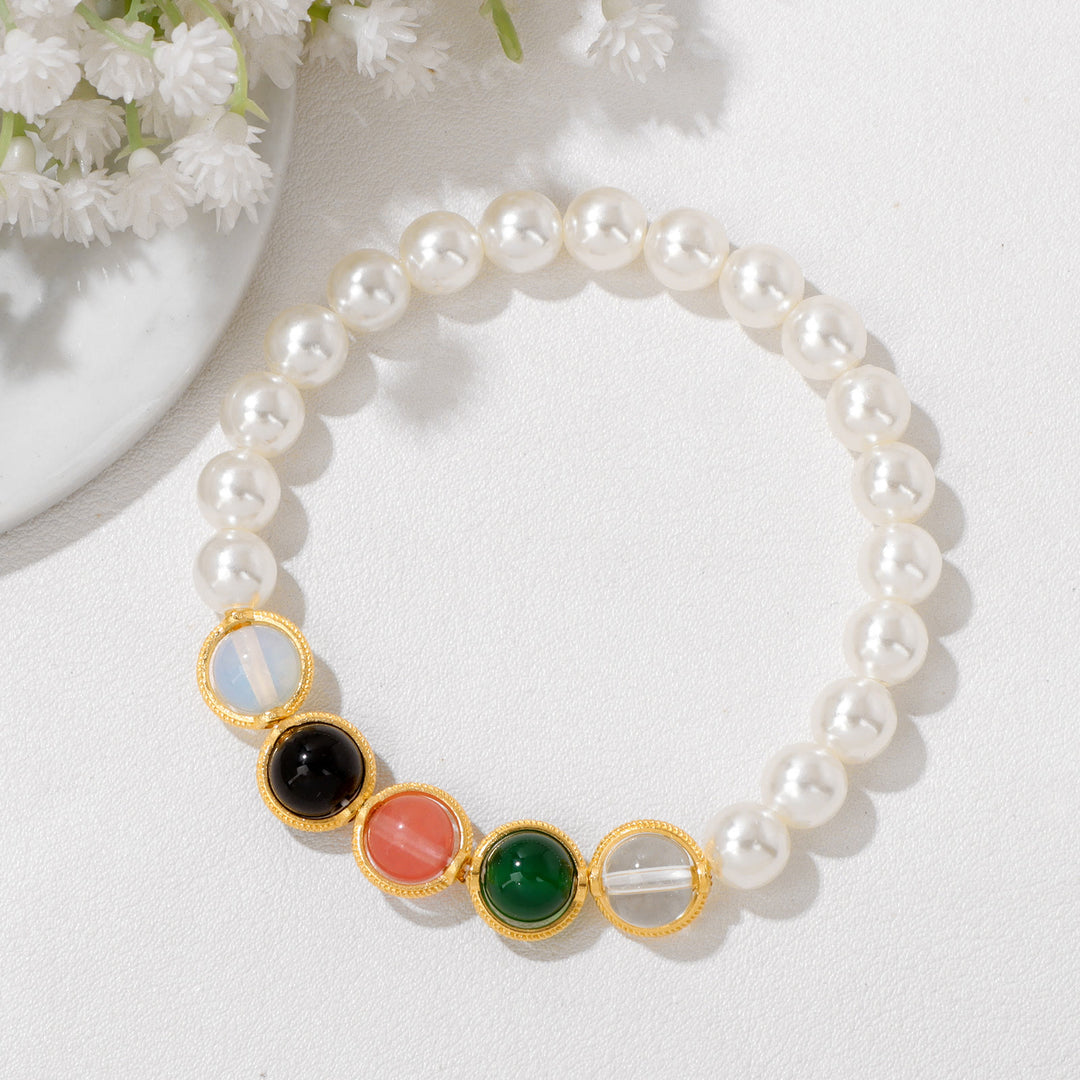 Bracciale Olivenorma con perline di perle e granato da 8 mm - image 4