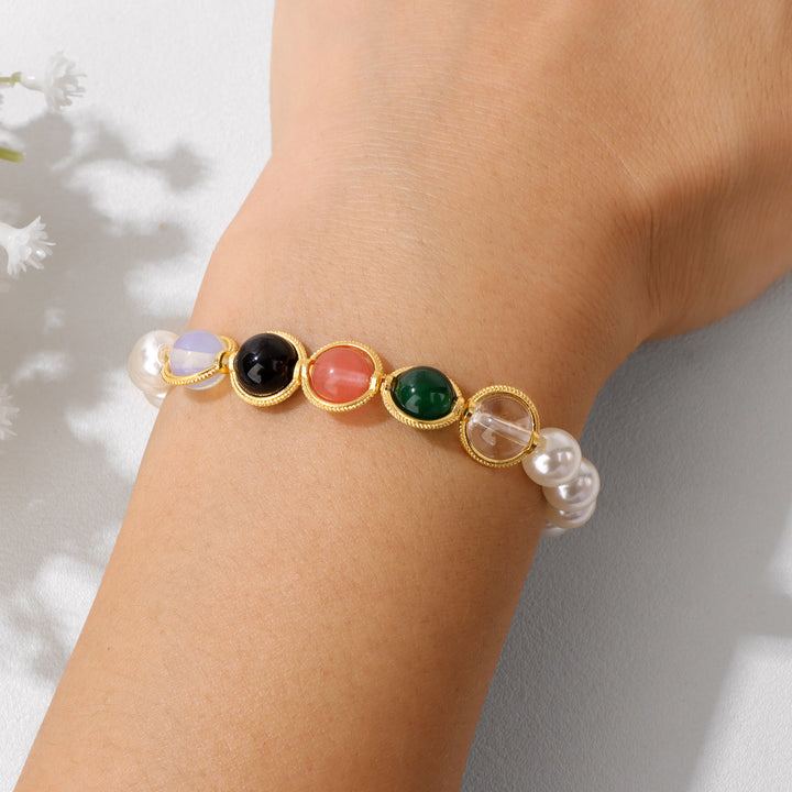 Bracciale Olivenorma con perline di perle e granato da 8 mm - image 3