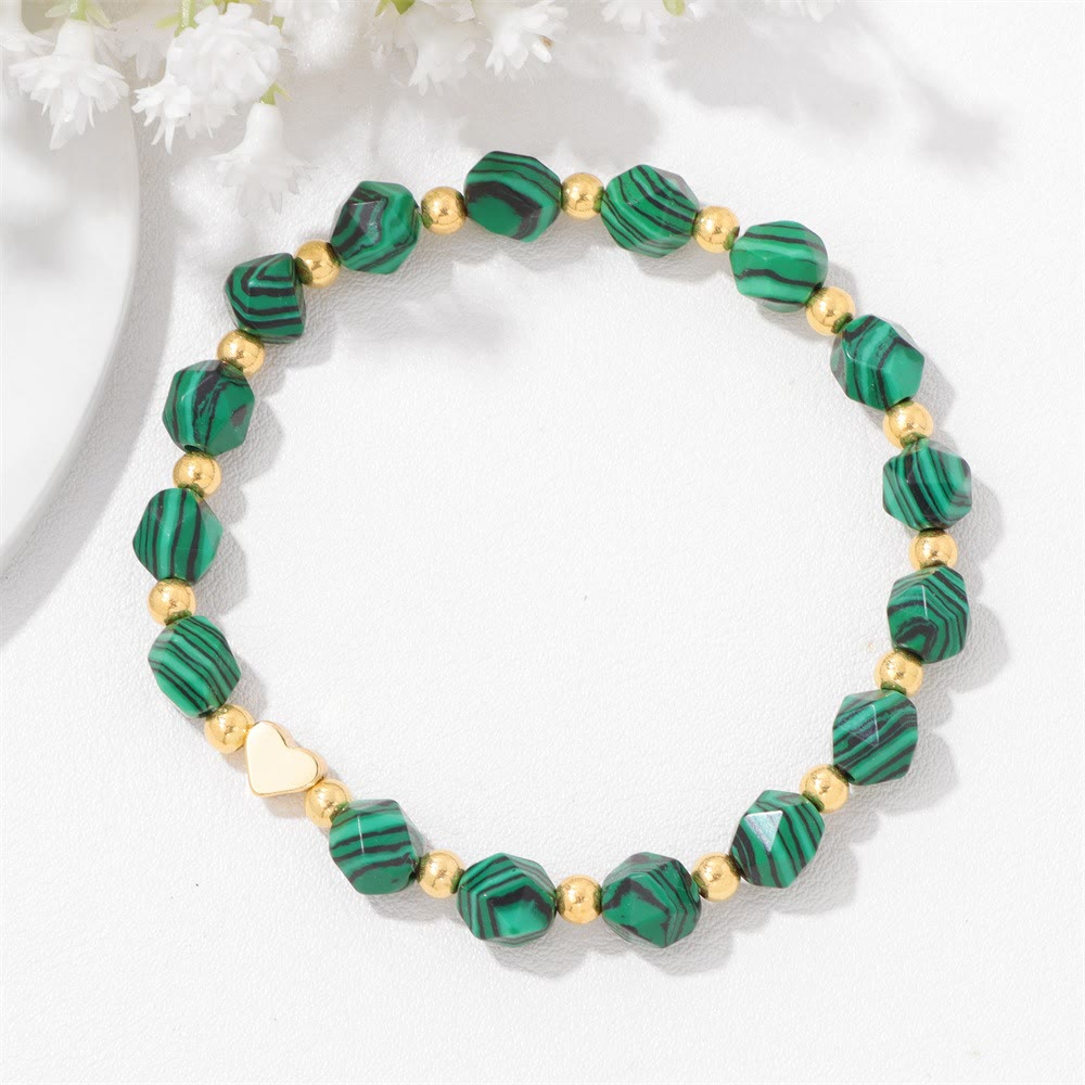 Bracciale Olivenorma con perline a forma di cuore in pietra preziosa sfaccettata da 8 mm - Malachite - image 1