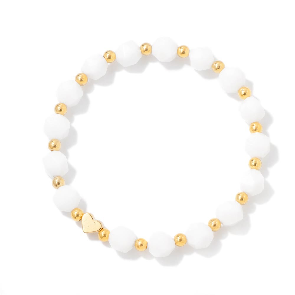 Bracciale Olivenorma con perline a forma di cuore in pietra preziosa sfaccettata da 8 mm - Giada bianca - image 22