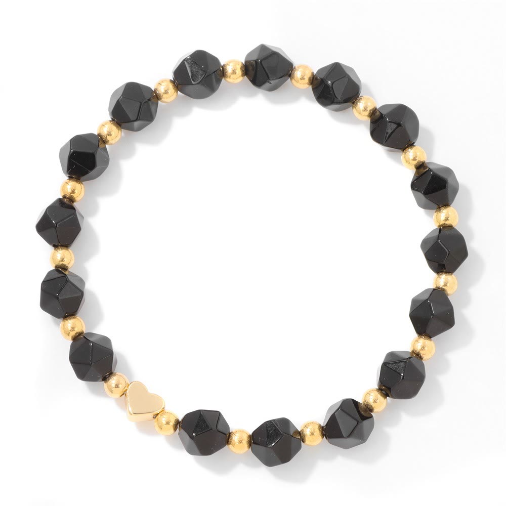 Bracciale Olivenorma con perline a forma di cuore in pietra preziosa sfaccettata da 8 mm - Ossidiana - image 9
