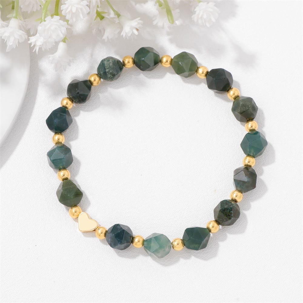 Bracciale Olivenorma con perline a forma di cuore in pietra preziosa sfaccettata da 8 mm - Agata muschiata - image 4