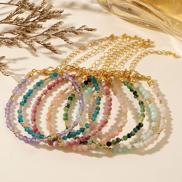 Bracciale regolabile Olivenorma con mini perle sfaccettate e pietre preziose naturali - image 1