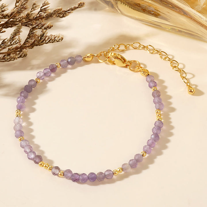 Bracciale regolabile Olivenorma con mini perle sfaccettate e pietre preziose naturali - Ametista - image 2