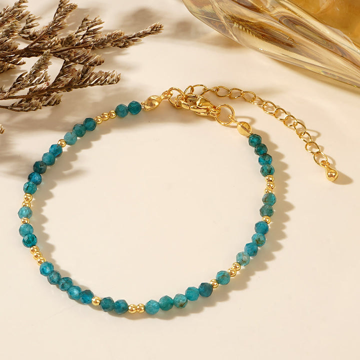 Bracciale regolabile Olivenorma con mini perle sfaccettate e pietre preziose naturali - Apatite blu - image 13